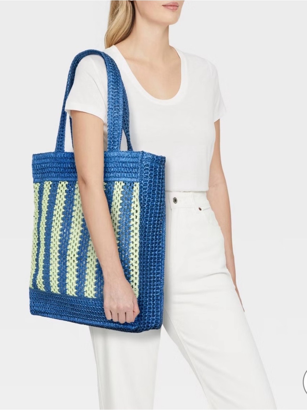 NWT Universal Thread Blue Green Crochet Beach Tote Boho Summer Bag